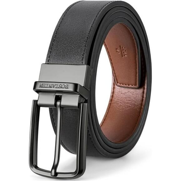 Mens Reversible Leather Belt Dress Casual Golf Adjustable Cut to Fit Buckle - Picture 7 of 7